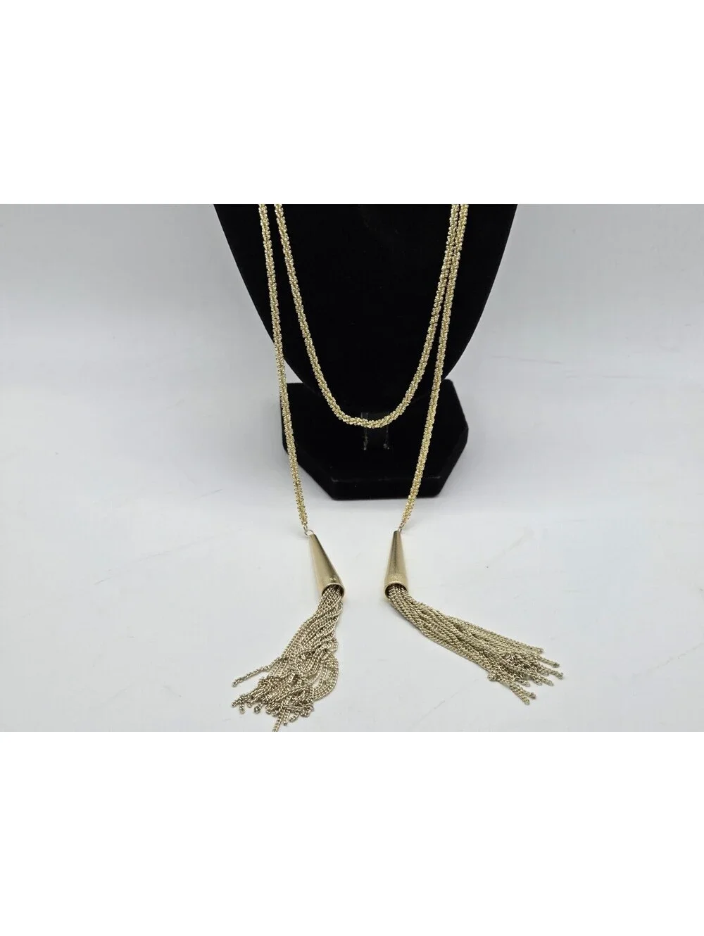 Kendra Scott Long Gold Tone Double Tassel Chain Necklace Statement Boho